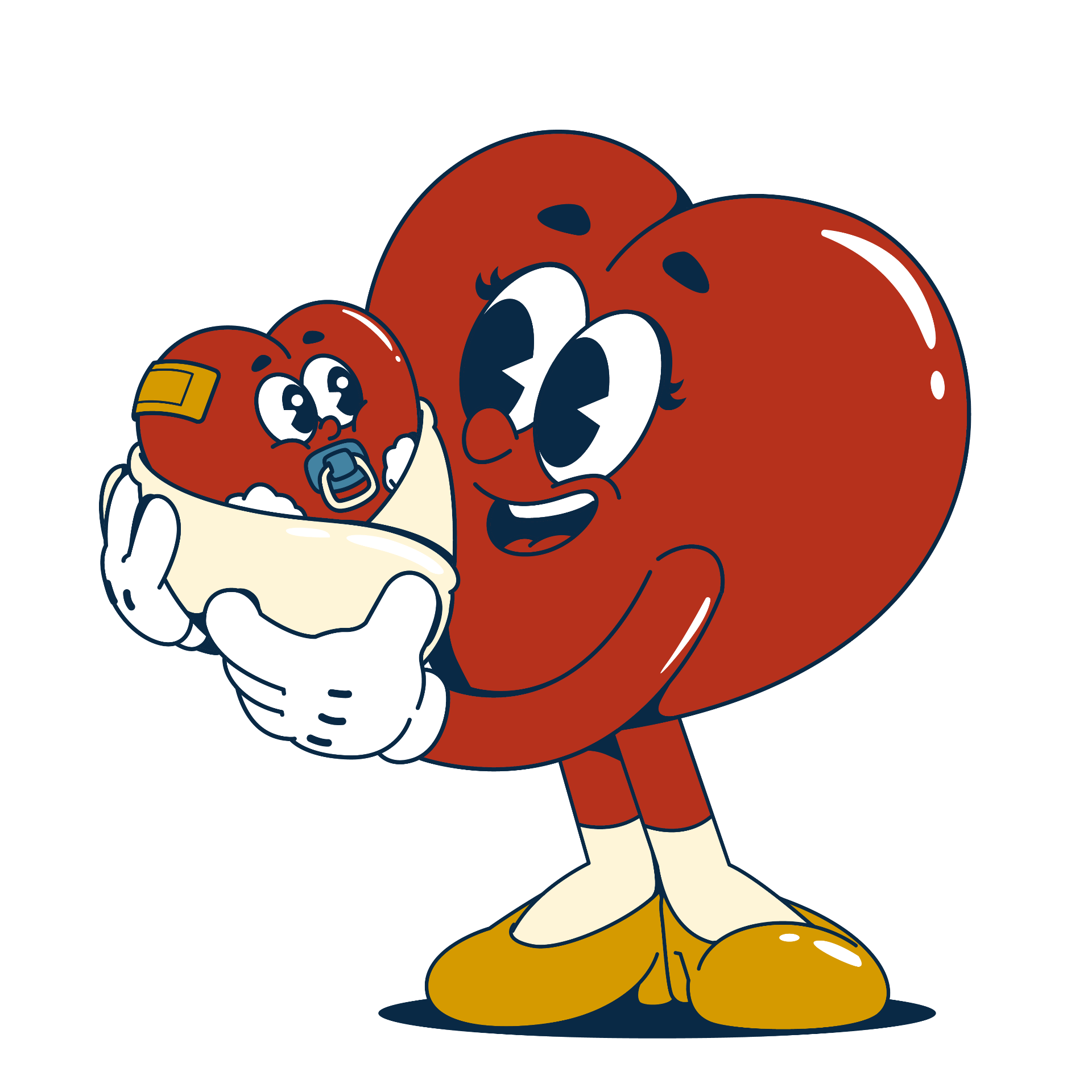 Hole Heart mascot, a warm cartoon heart cradling a smaller heart baby in a blanket